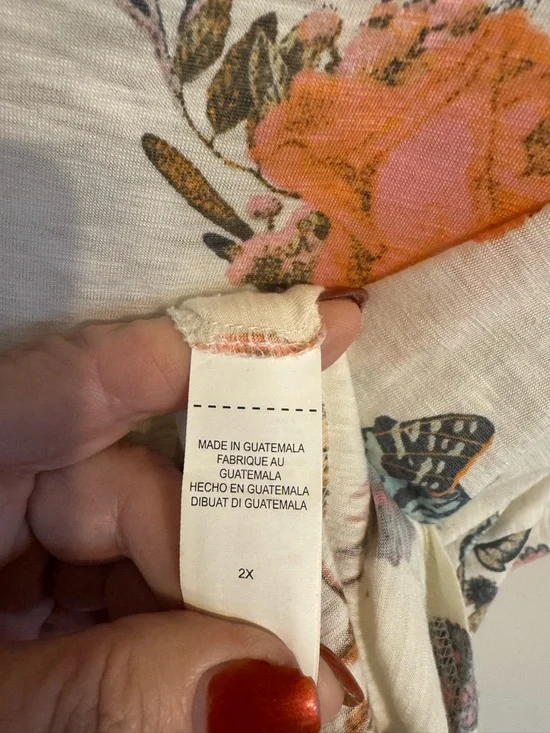 Lucky Brand Cream Short-Sleeve Tee  Floral & Butterfly Print PLUS: 2X    #A - Picture 8 of 8